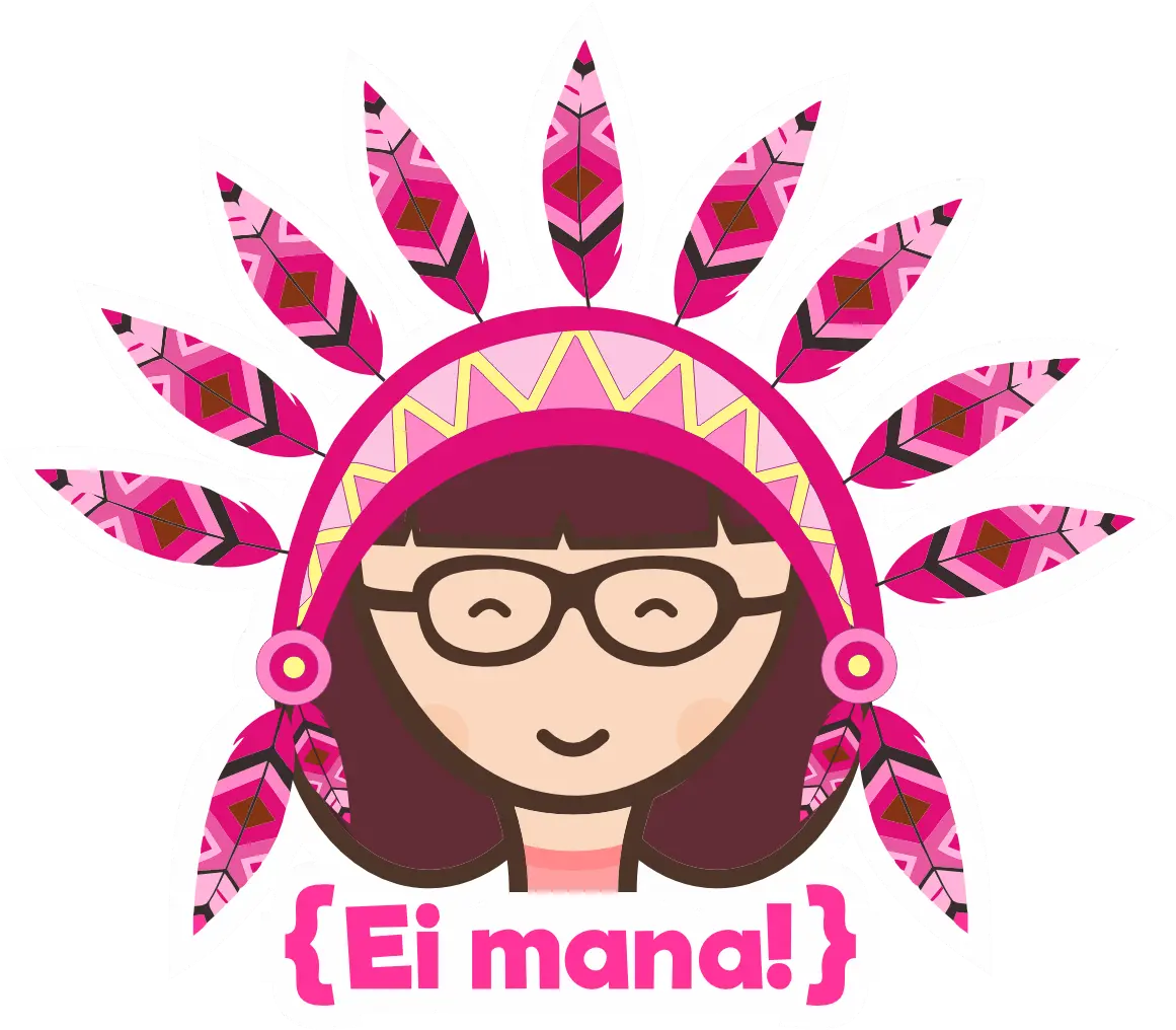 logotipo do programa ei mana, é uma menininha com um cocar na cabeça rosa e com roupa rosa
